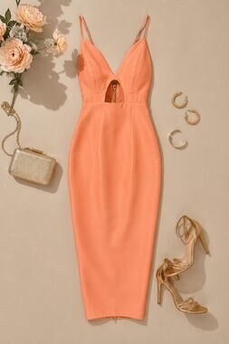 House of CB London Peach Coral Cutout Bodycon Midi Dress XS NWT